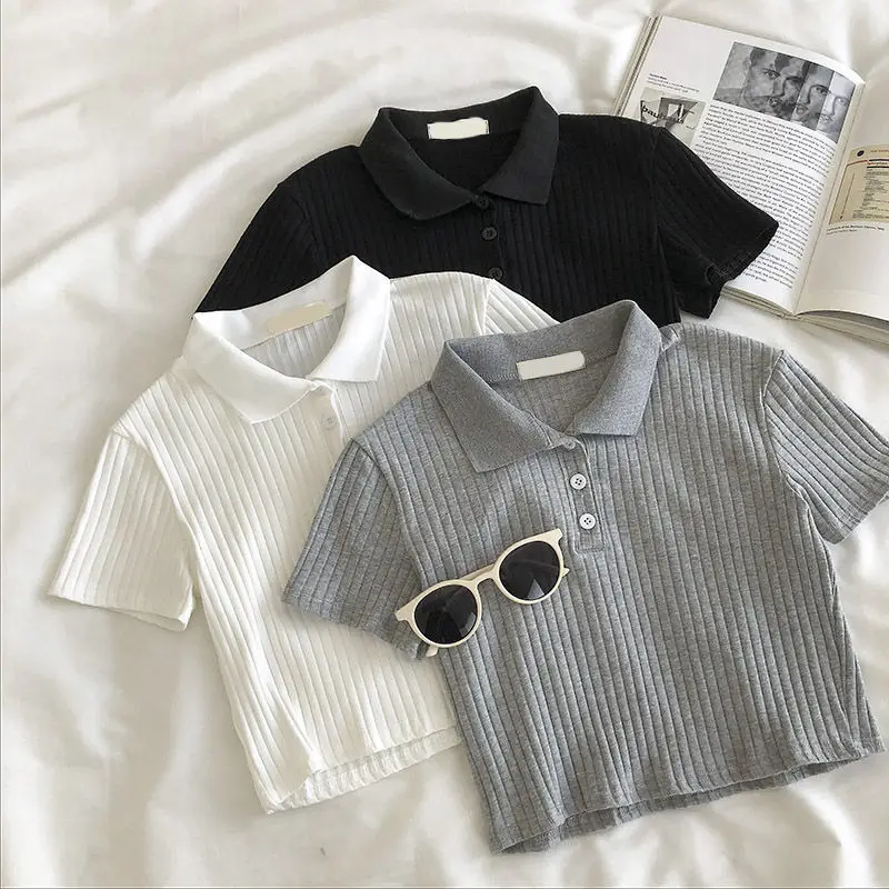 Minimalist Soft Grunge Cropped Ribbed Polo - 4 Minimalist Soft Grunge Cropped Ribbed Polo - 4