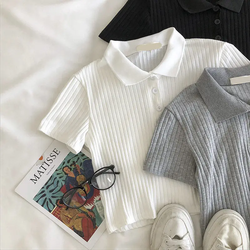 Minimalist Soft Grunge Cropped Ribbed Polo - 6 Minimalist Soft Grunge Cropped Ribbed Polo - 6