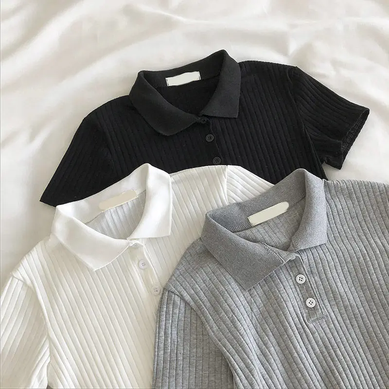 Minimalist Soft Grunge Cropped Ribbed Polo - 7 Minimalist Soft Grunge Cropped Ribbed Polo - 7