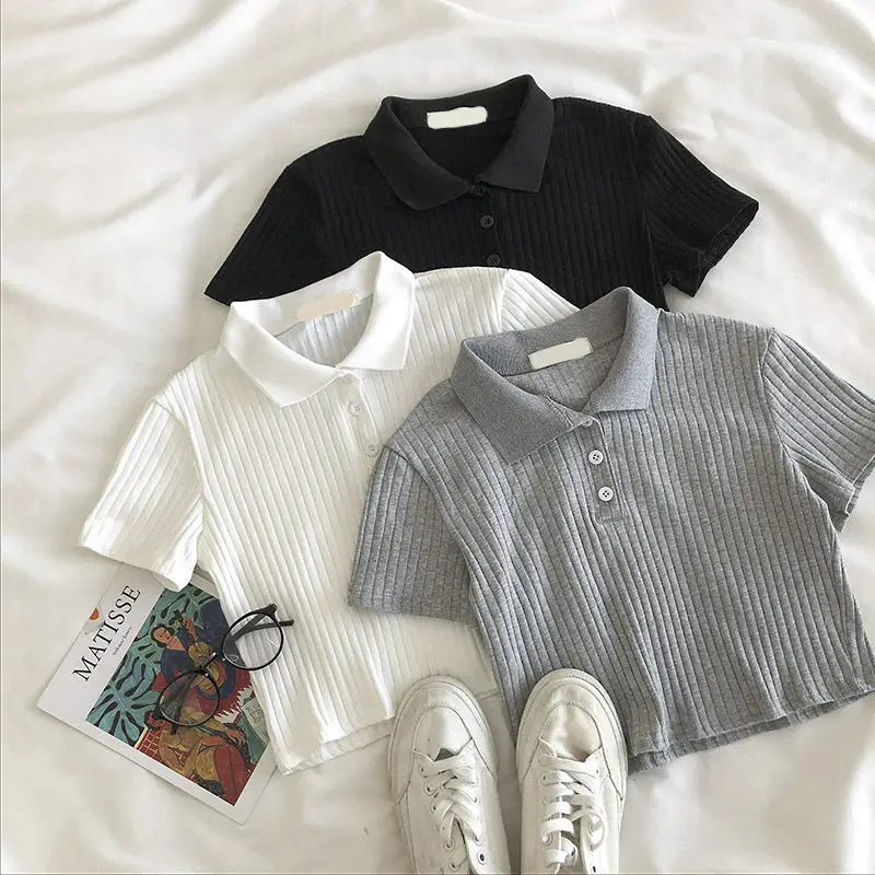 Minimalist Soft Grunge Cropped Ribbed Polo - 5 Minimalist Soft Grunge Cropped Ribbed Polo - 5