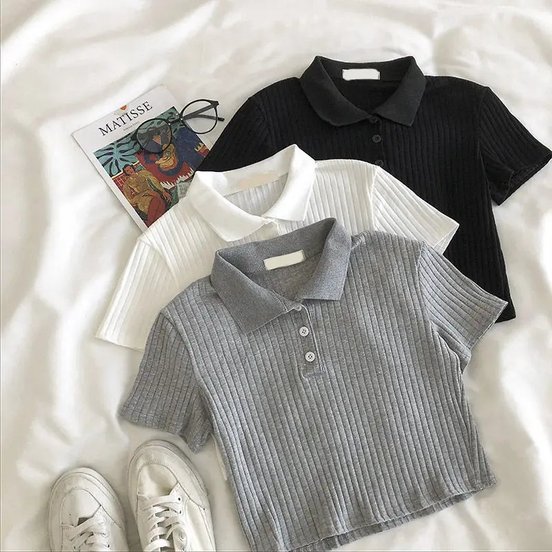 Minimalist Soft Grunge Cropped Ribbed Polo - 3 Minimalist Soft Grunge Cropped Ribbed Polo - 3