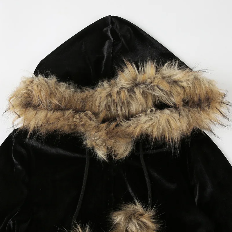 Grunge Glam Velvet Faux-Fur Trim Hoodie - 5