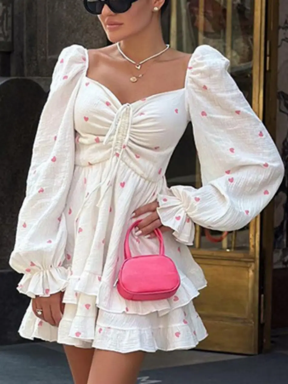 Vintage Long Puff Sleeve Elegant Dress - 2