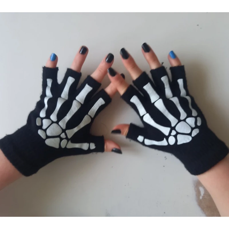 Gothic Cyberpunk Skeleton Fingerless Gloves - 3