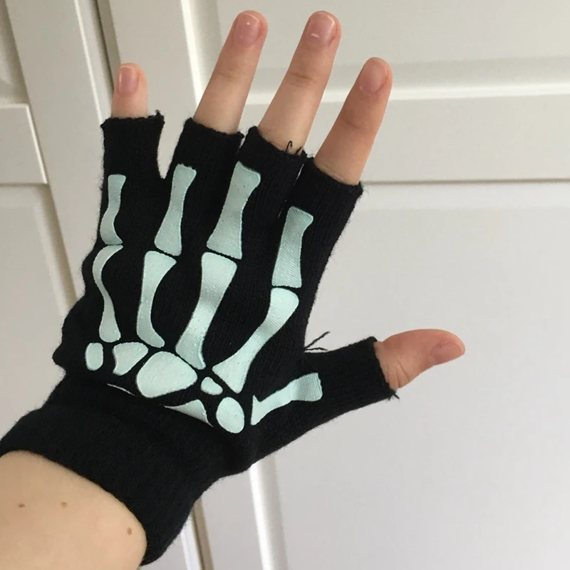 Gothic Cyberpunk Skeleton Fingerless Gloves - 5