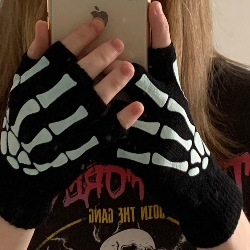 Gothic Cyberpunk Skeleton Fingerless Gloves - 1