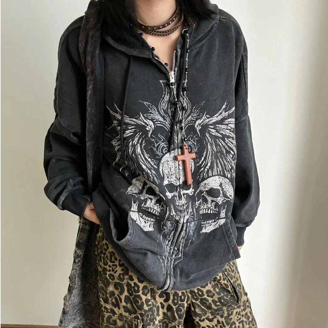 Gothic Punk Oversized Graphic Hoodie with Occult Imagery - 1