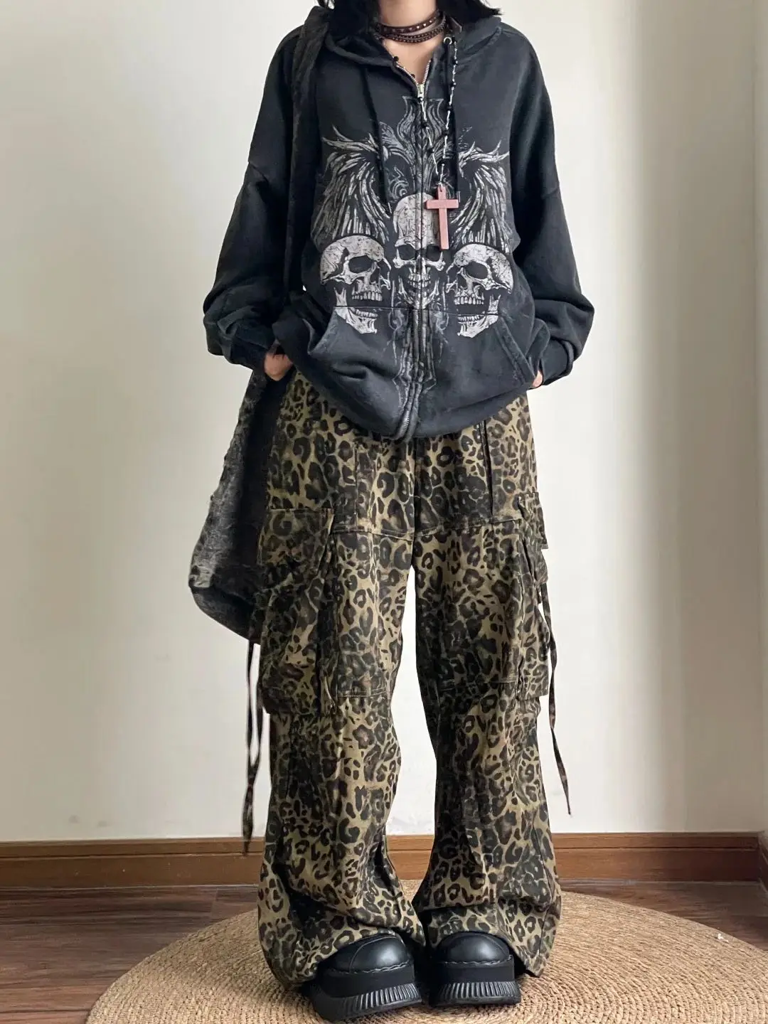 Gothic Punk Oversized Graphic Hoodie with Occult Imagery - 3