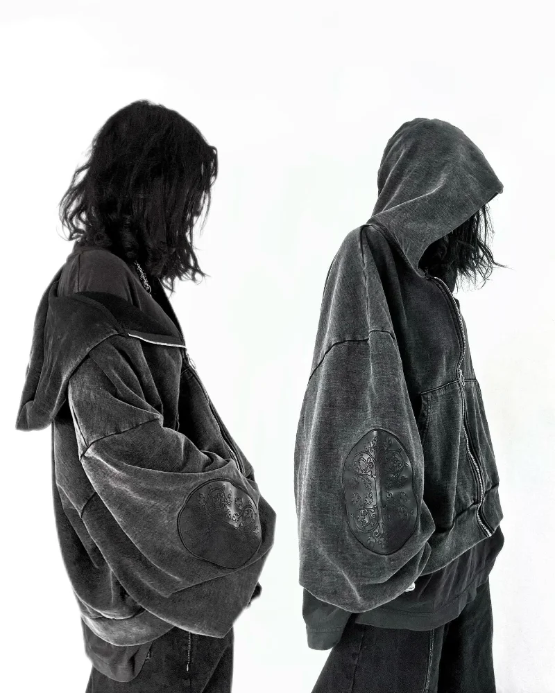 Gothic Grunge Oversized Distressed Hoodie with Occult Embroidery - 4 Gothic Grunge Oversized Distressed Hoodie with Occult Embroidery - 4