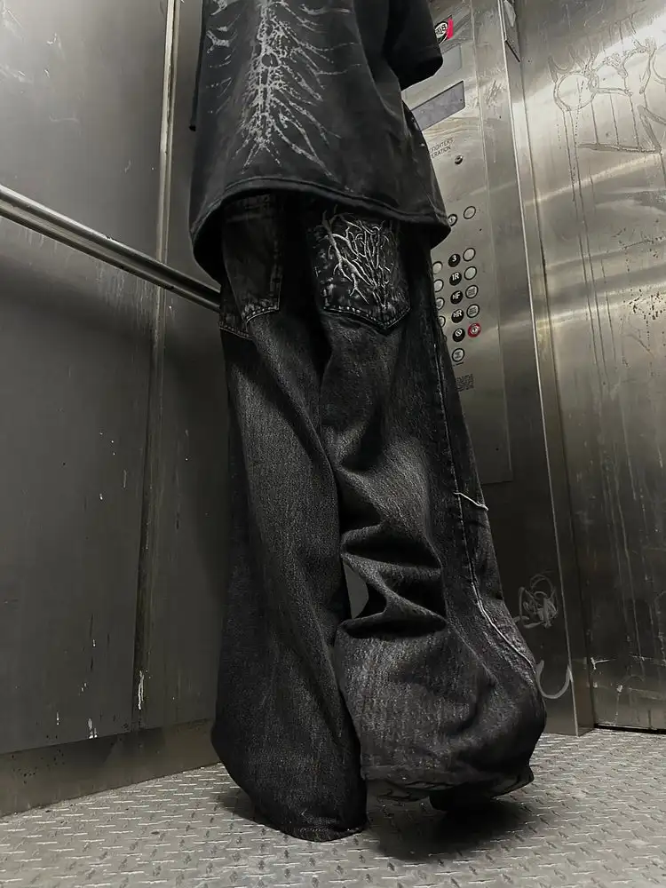 Grunge Cyberpunk Distressed Spider-Web Jeans - 3