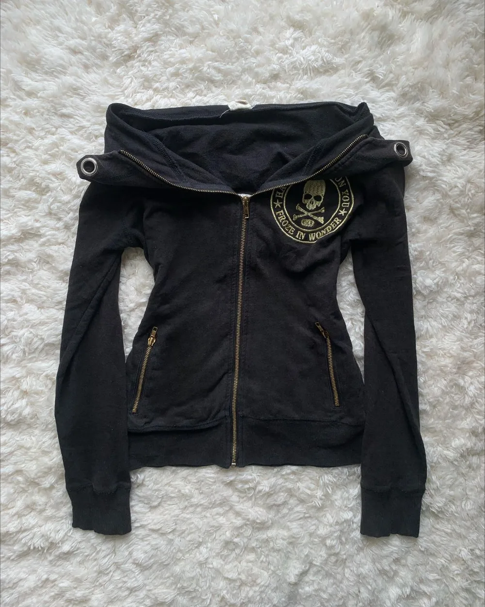 Gothic Grunge Oversized Hoodie with Skull Embroidery - 1