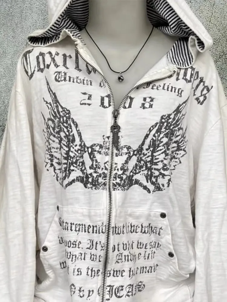 Gothic Emo Graphic Zip-Up Hoodie - 2