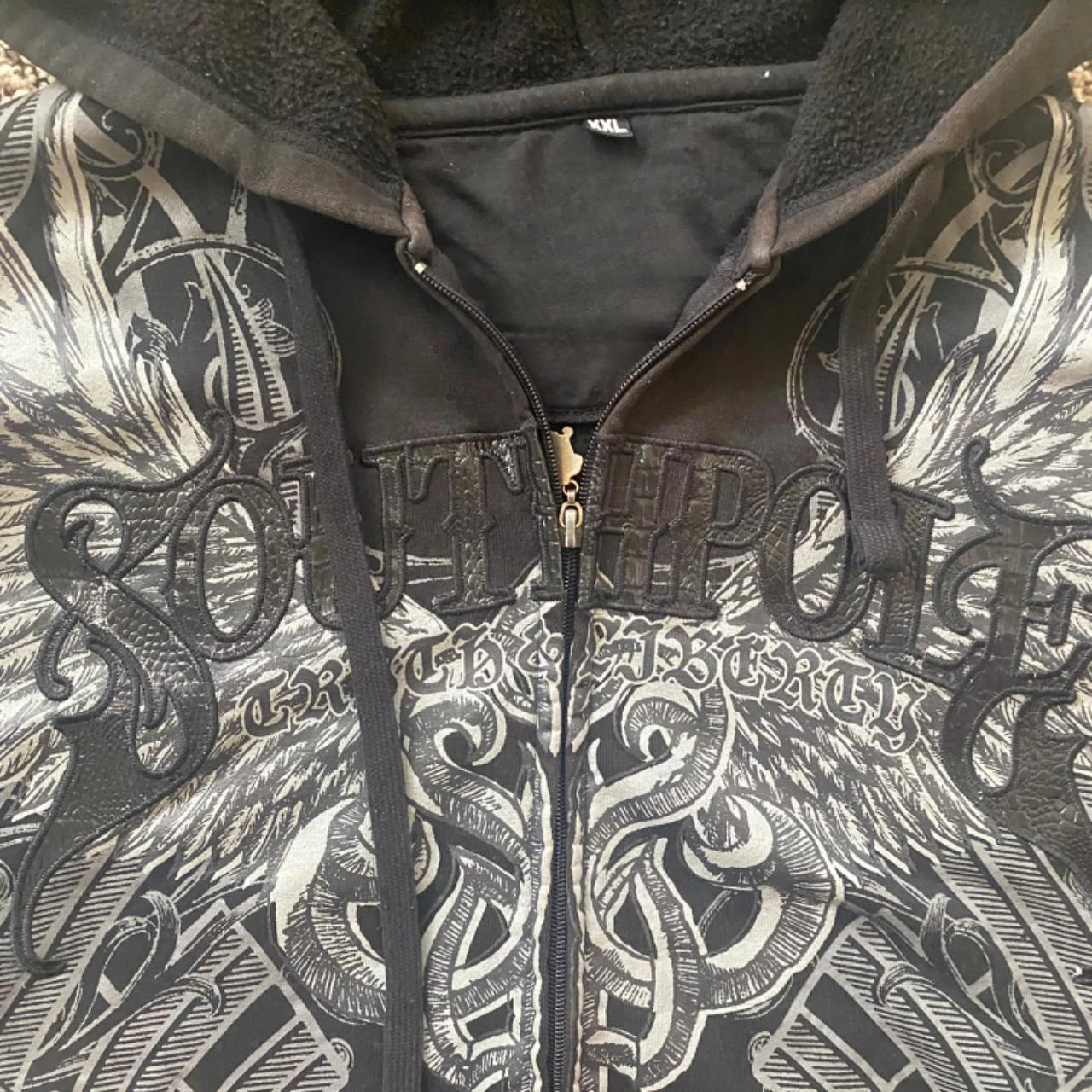 Gothic Punk Embroidered Oversized Hoodie with Winged Design - 2