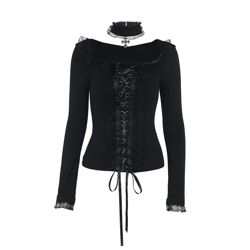 Gothic Lolita Lace-Up Corset Long-Sleeve Top with Choker - 20