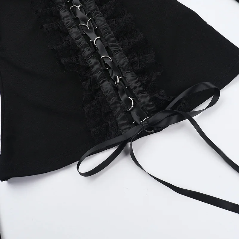 Gothic Lolita Lace-Up Corset Long-Sleeve Top with Choker - 16