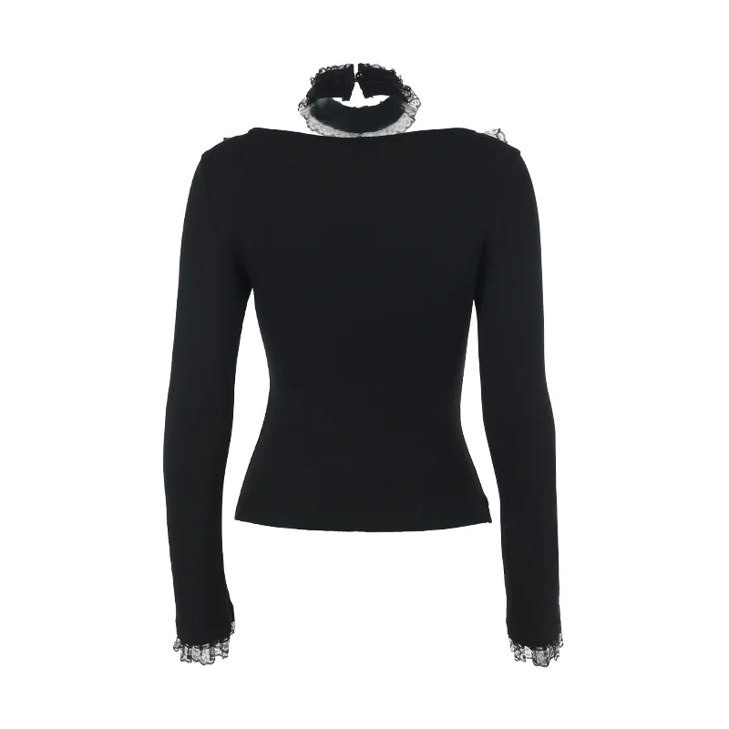 Gothic Lolita Lace-Up Corset Long-Sleeve Top with Choker - 21