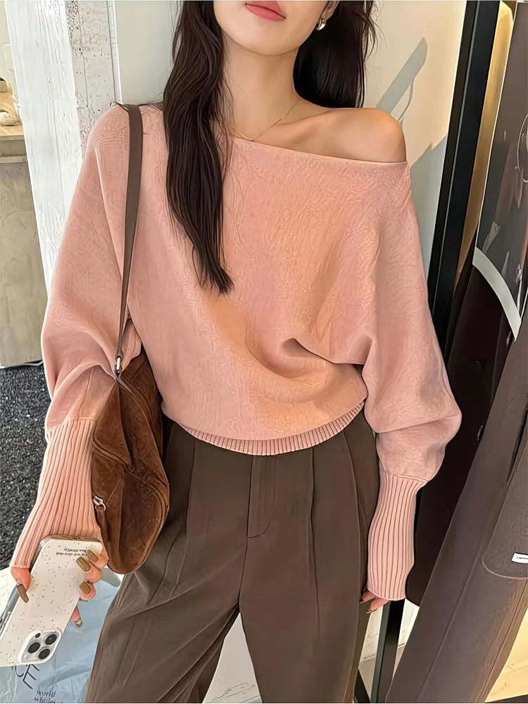 Dark Academia Asymmetrical Off-Shoulder Long-Sleeve Top - 6