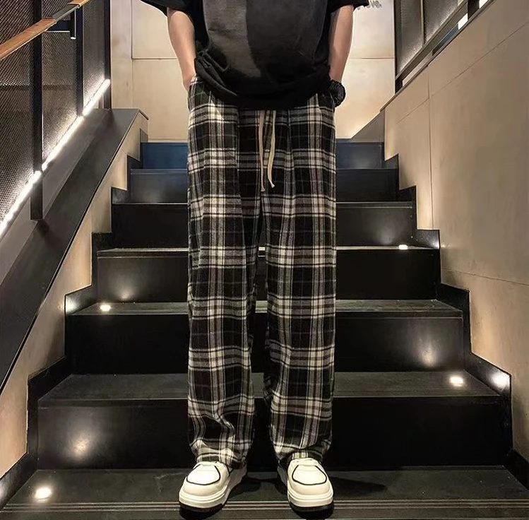 Trousers for Men Straight Summer Check Casual Pants Man Wide Plaid Thin New in Cheap Classic High Quality Original Clothing Xxxl