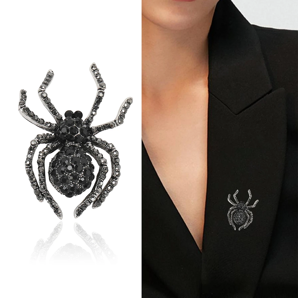 Gothic Rhinestone Spider Brooches