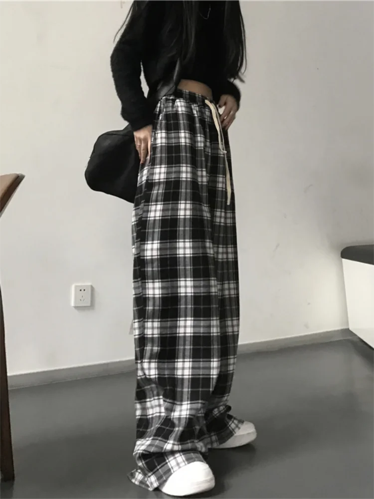 Harajuku Streetwear Plaid Wide-Leg Pants - 16