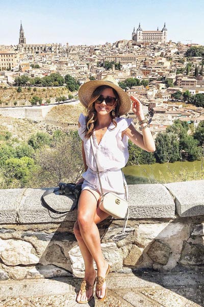 Bella Dahl Ruffle Sleeve Romper + Tory Burch Miller Flip Flop Sandals + Gucci Cross Shoulder Bag | 25 Perfect Summer Outfits That Always Looks Fantastic